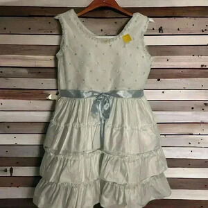 Vintage Springmaid NEW Girls' Sz 6 White Ruffled  Dress/Blue Embroidered Flowers